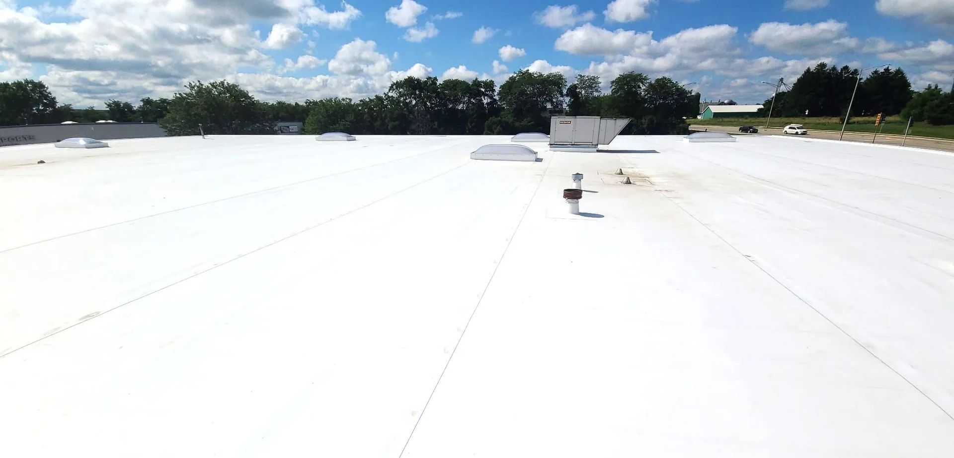 Completed white TPO roof on industrial facility in St Charles IL